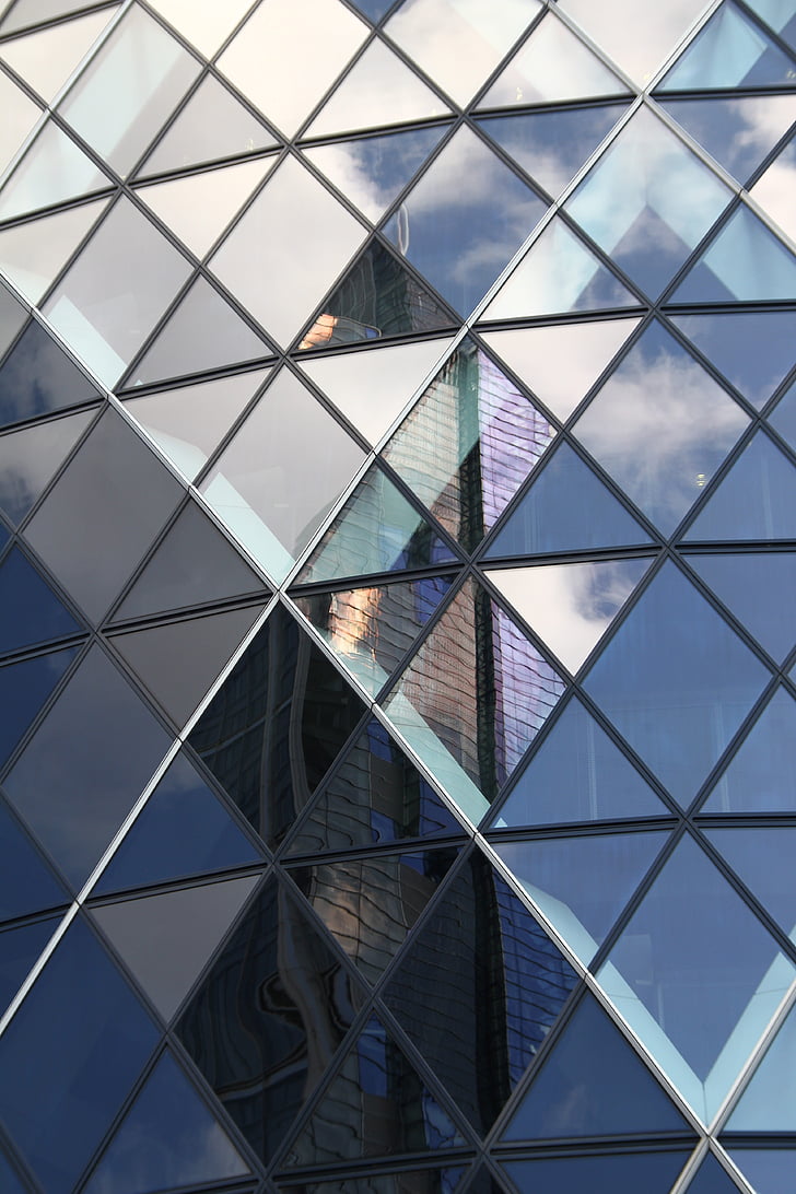 krastavac, London, zgrada, odraz, arhitektura, nebo, fasada