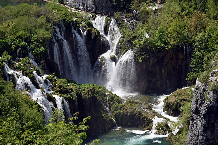 Plitvice nationalpark, vattenfall, vatten, grön, Kroatien, Plitvice, landskap