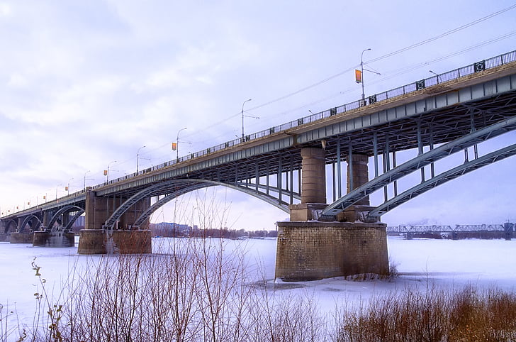 สะพาน, น้ำแข็ง, รัสเซีย, ฤดูหนาว, แม่น้ำ, ภูมิทัศน์, เย็น