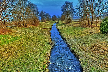 bach, bank, landscape, creek, hdr image