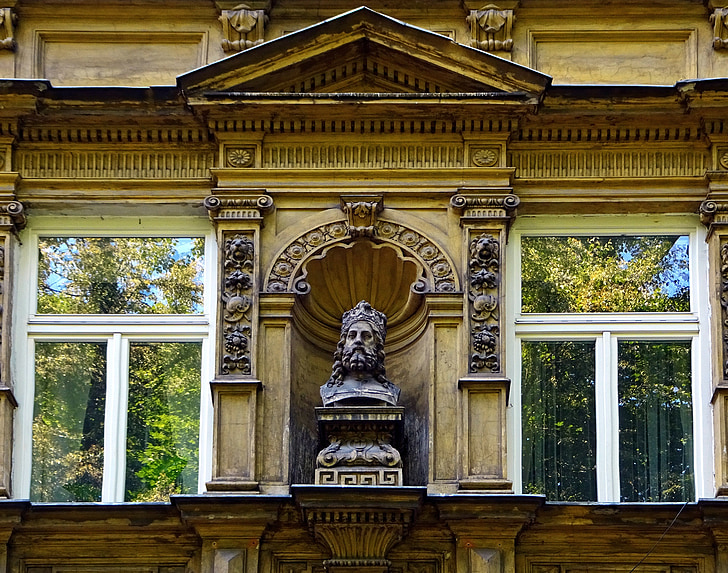 Kamienica, v okně, socha, obrázek, Krakov, Památník, budova