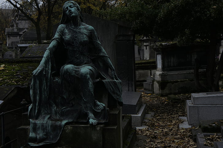 kirkegården, Paris, Montmartre, sorg, skulptur, gamle kirkegård, graven