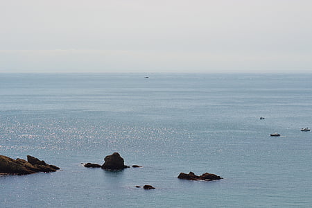 fredelig, sjøen, hav, ettermiddag dis, båter, rolig vann, Jersey