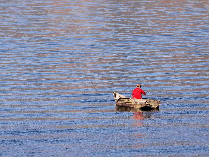 guatemala, lake atitlán, fisherman, solitude, wooden boat, boat, atitlan