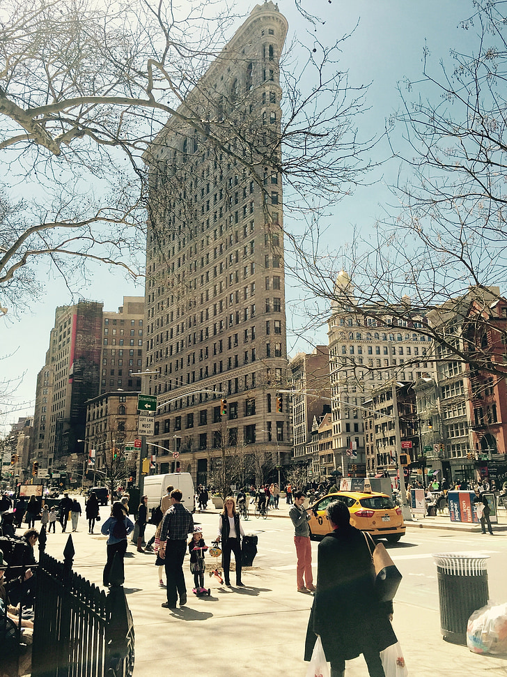 centrum, new york, NYC, big apple, Flat iron building, höga byggnaden, livliga centrum