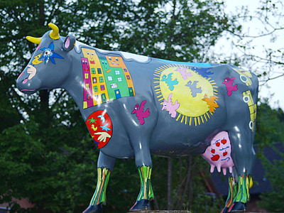 vaca, escultura, pintat, figura, colors