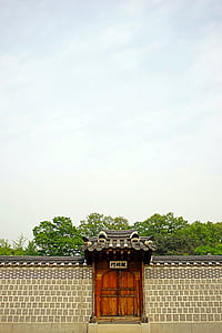gyeongbok palača, nebo, mjesec, ograda, azijski stil, arhitektura, krov