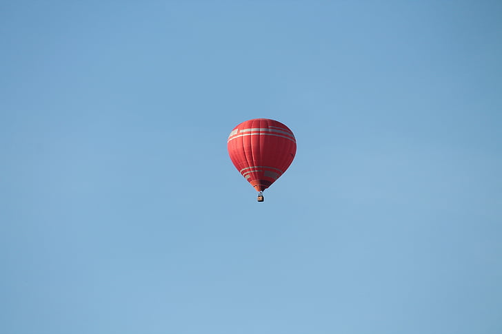 sky, hot air balloon, balloon, red, partly cloudy, blue