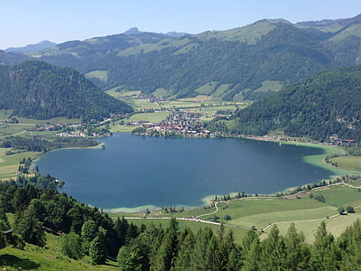 jezero, Rakousko, Příroda, hory, alpské, krajina, voda