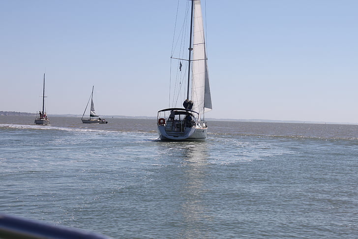 boat, estuary, gironde, nautical Vessel, sea, sailboat, sailing
