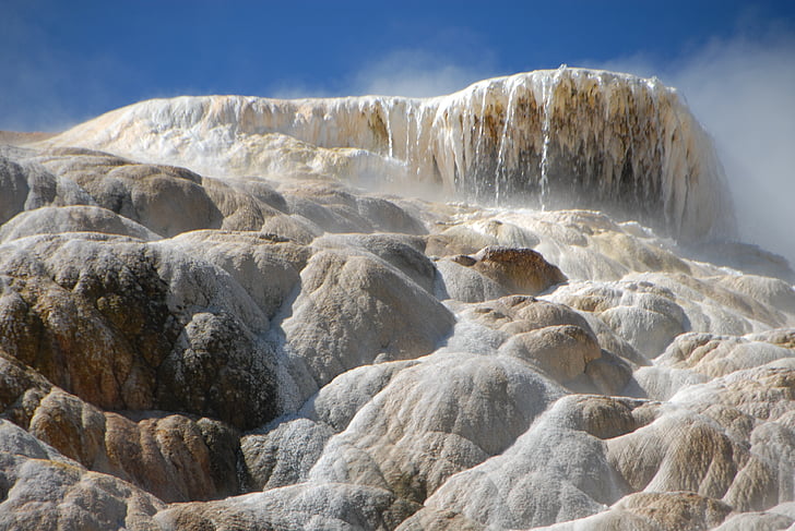 travertijn, Mammoet hot springs, Yellowstone, mineralen, water, thermofielen, warm water