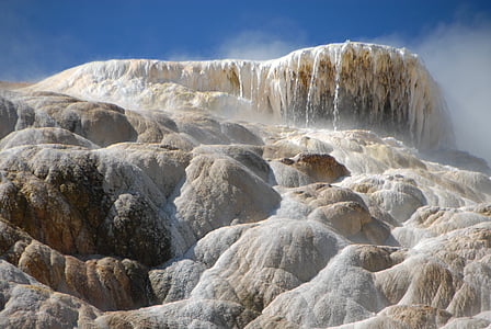 Travertiin, Mammoth hot springs, Yellowstone, mineraalid, vee, thermophiles, kuum vesi