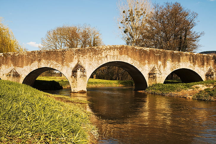 ponte, antiga, água, Rio, Pierre, Cruz, arco de pedra