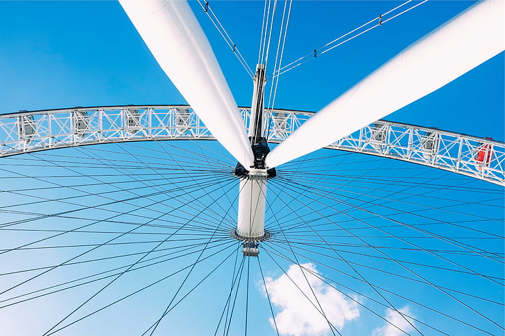 Фото, Лондон, Остров, колесо обозрения, Голубой, небо, сталь
