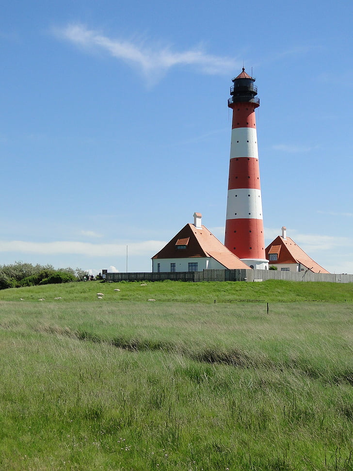 lighthouse, westerhever, world natural heritage, north sea, coasts, holiday