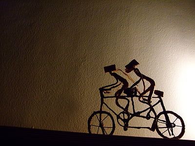 kerékpár, partnerség, együtt, együttműködés, két, Ride, csapat