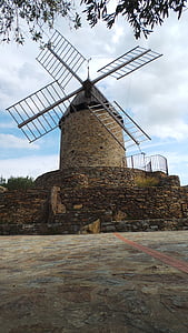 moinho, Collioure, vento, velho, antiga, vinhedo, vila medivial