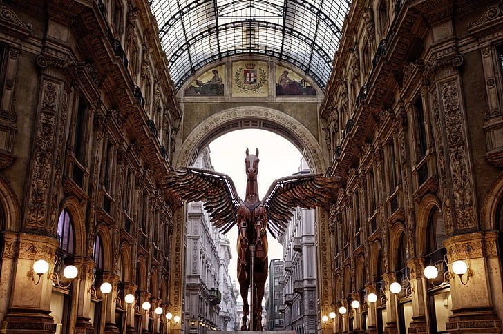 hnědá, okřídlený, kůň, Milan, Pegasus, Galerie, socha