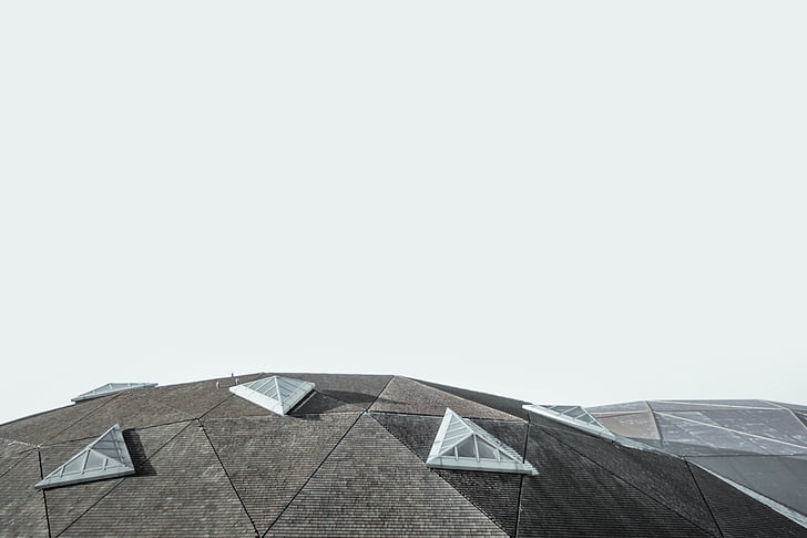 black, roofing, triangular, sky, lights, architecture, building
