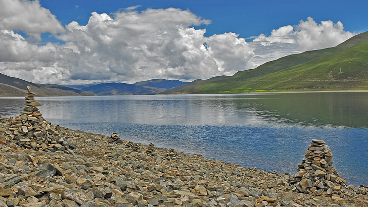 Tibet, landskab, yamdrok, Bergsee