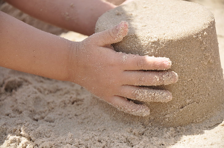 smėlio, ranka, paplūdimys, vasaros, atostogų, lauko, Jauni