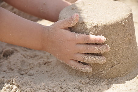 piasek, ręka, Plaża, Latem, wakacje, odkryty, młody