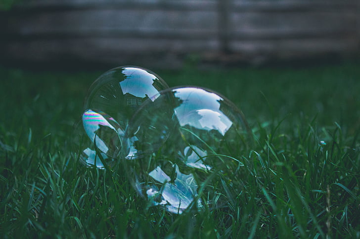 two, white, balloons, green, grass, bubbles, lawn