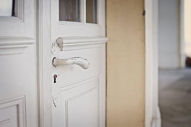 πόρτα, υποδοχή, Είσοδος, παλιά, λευκό, λαβή πόρτας, λαβή