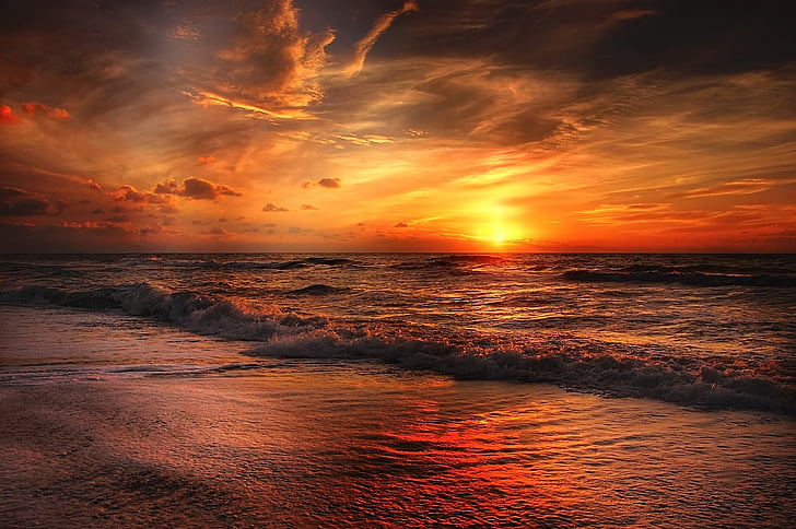 platja, Mar del nord, Mar, posta de sol, l'aigua, abendstimmung, representacions