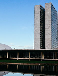 Brasilia, Architektura, obloha, modrá, odpoledne, Brazílie, budovy
