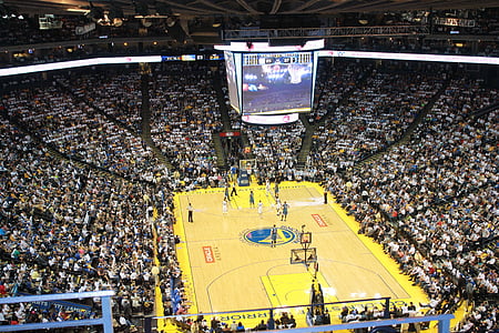 basquete, Estádio, guerreiros do estado dourado, Oakland, multidão, stadion de basquete, jogo de basquete