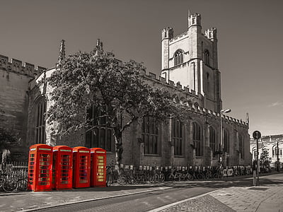 Cambridge, de telefooncel, kerk, Engels, Město