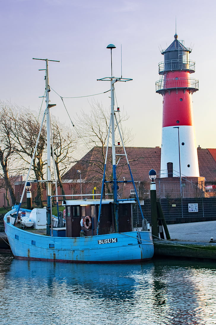 Büsum, Mecklenburg, Nemecko, Port, Lighthouse, topánka, rybársky čln