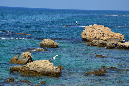 Líbano, mar, Mediterrâneo, água, costa rochosa, turquesa