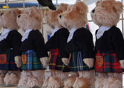 osos de peluche, Falda escocesa, ventana de la tienda, Ontario, Canadá