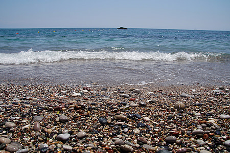 greece, rhinestones, beach, sea, waves, pebbles, bank