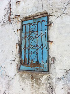 Kőműves, ablak, rács, redőny, Görögország, régi fal, rozsdamentes