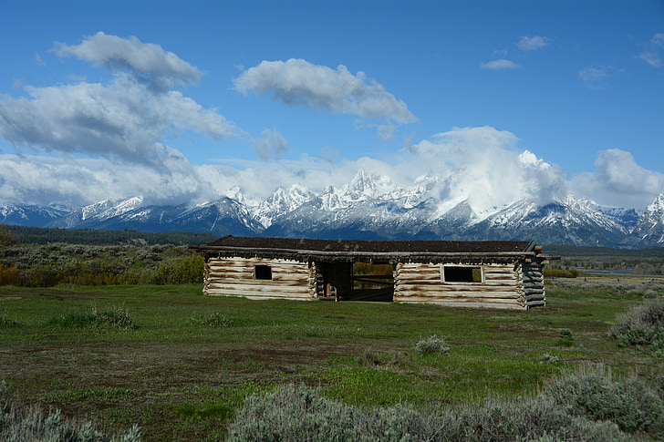 Cunningham ranč, historické, kabina, průkopník, Wyoming, Národní park Grand teton, chýše