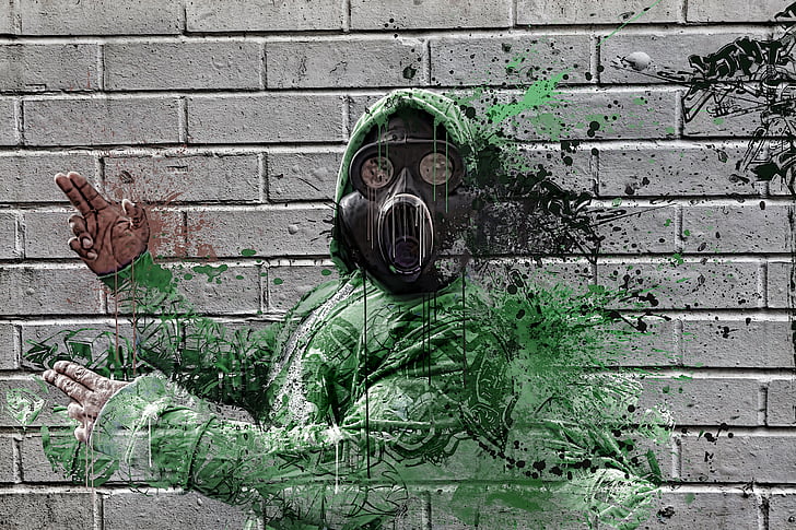 Gasmask, hip hop, gas, jorden, masken, föroreningar, kriget