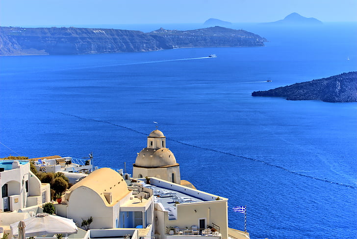 Grecia, Santorini, il sole, Vacanze, nuvole, cielo, paesaggio