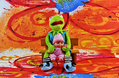 kermit, frog, baby, doll, stuffed animal, soft toy, toys