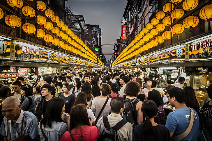 Ночной рынок, толпа, морепродукты, Тайвань, Цзилун, Азия, Турист