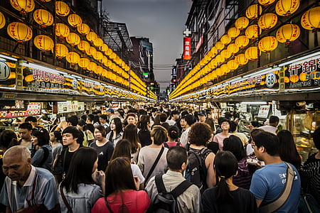 avondmarkt, menigte, schaal-en schelpdieren, Taiwan, Keelung, Azië, toeristische
