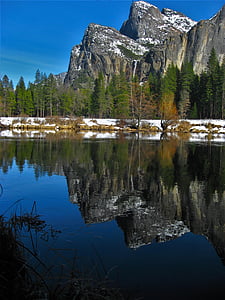 Yosemite, folyó, a folyó felszínén, elmélkedés, tükör, fejjel lefelé, kék