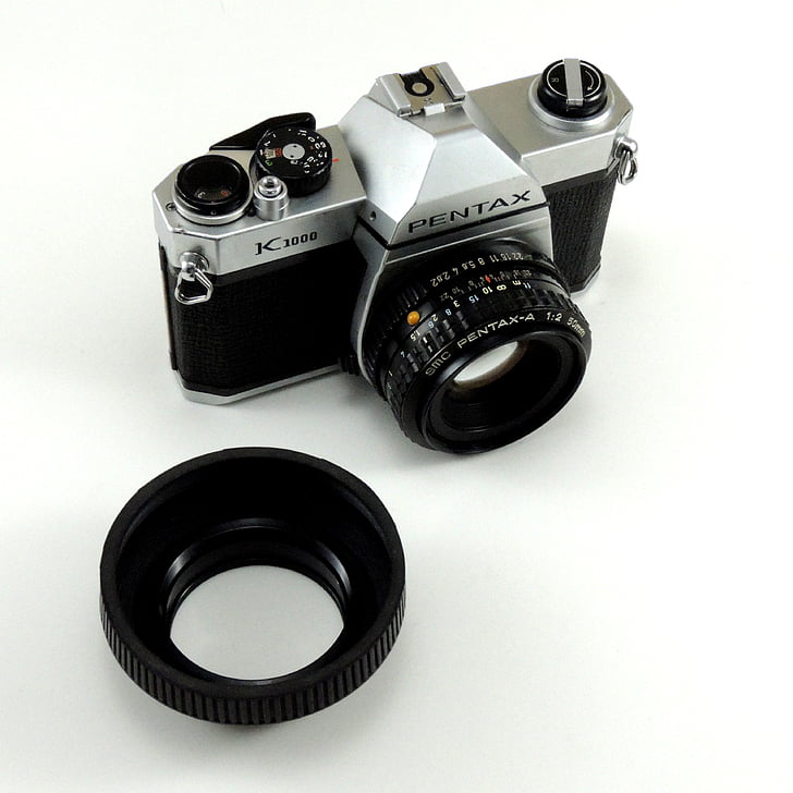 fotoaparát, fotografické, analogový, bývalý, 50 mm, čočka, Pentax