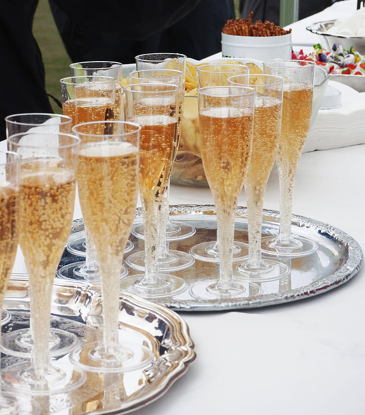 bubbler, champagne, sølv skuff, Fest, jubileum, åpningen, partiet