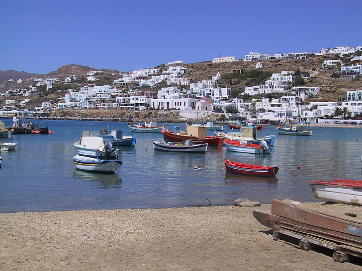 Mykonos, Grècia, embarcacions, Mediterrània, blau, grec, illa