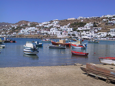 mykonos, greece, boats, mediterranean, blue, greek, island