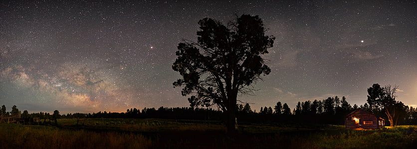noční obloha, Mléčná dráha, hvězdy, Kosmos, prostor, světla, krajina