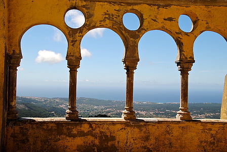 terrasse, Portugal, Sintra, slottet, festning, ferie, helligdager